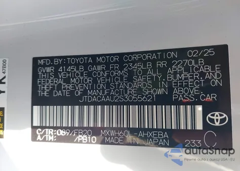 2025 Toyota Prius Le из США, поврежденный, VIN JTDACAAU2S3055621